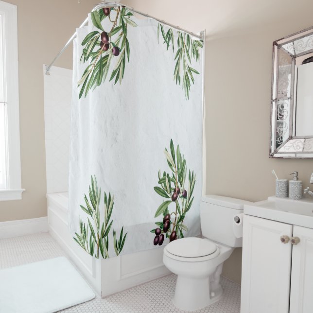 Olive Leaves Mediterranean Greek Island  Shower Curtain (In Situ)