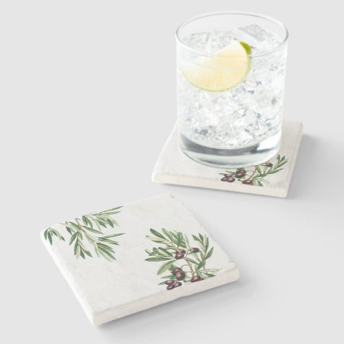 Olive Leaves Mediterranean Greek Island  Stone Coaster