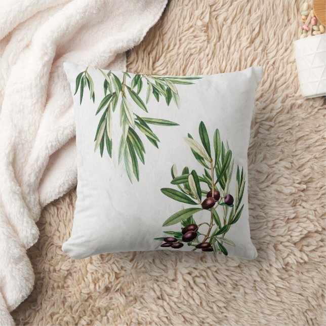 Olive Leaves Mediterranean Greek Island  Throw Pillow (Blanket)