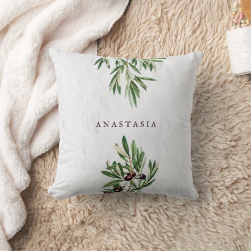 Olive Leaves Mediterranean Greek Island  Throw Pillow