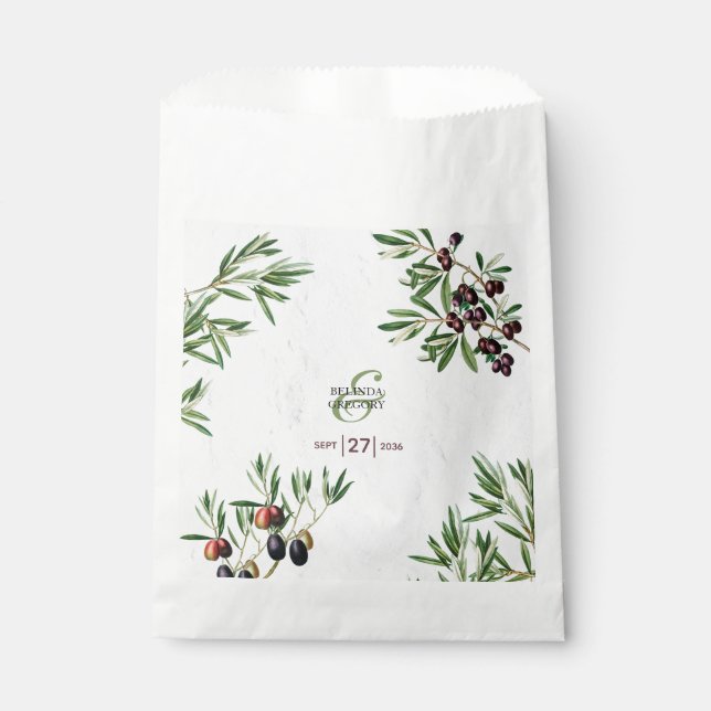 Olive Leaves Mediterranean Greek Island Wedding  Favor Bag (Front)