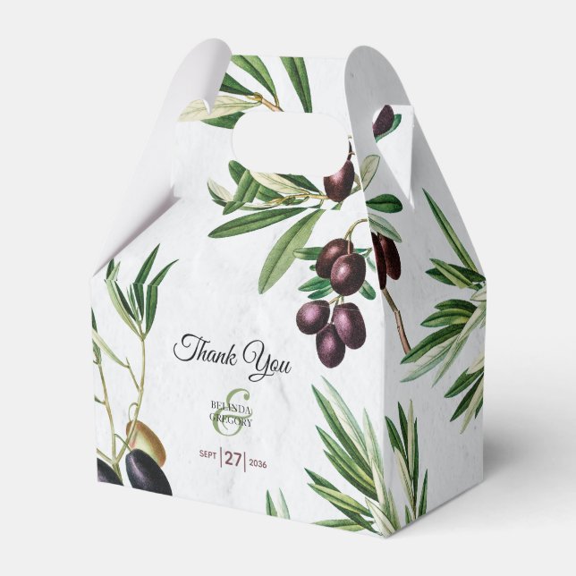 Olive Leaves Mediterranean Greek Island Wedding Favor Boxes (Front Side)