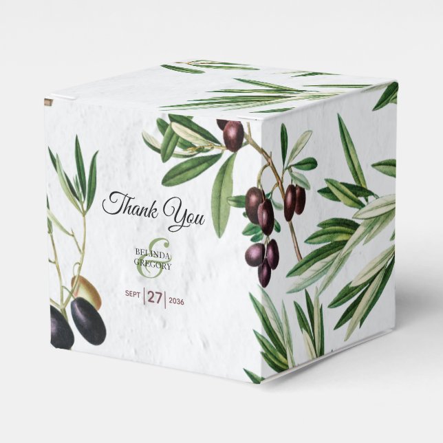 Olive Leaves Mediterranean Greek Island Wedding  Favor Boxes (Front Side)