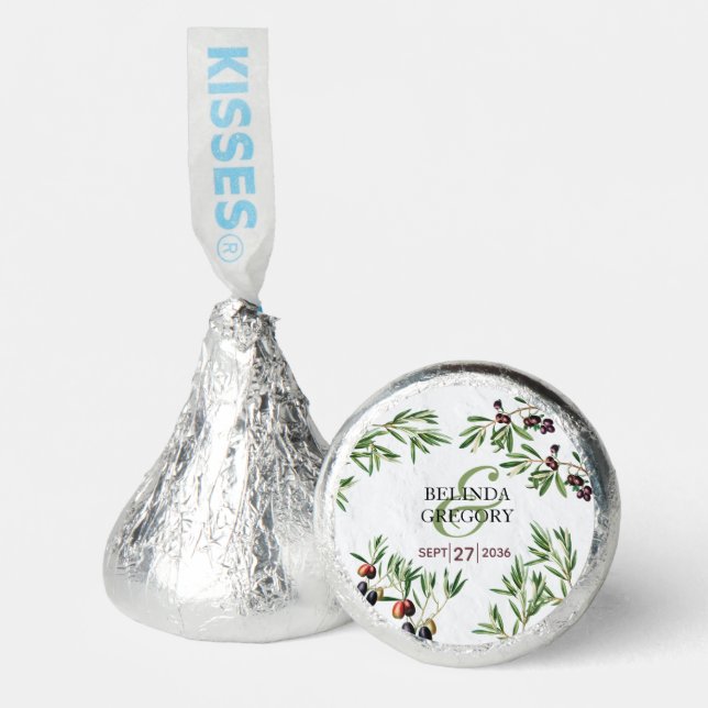 Olive Leaves Mediterranean Greek Island Wedding Hershey®'s Kisses® (Front)