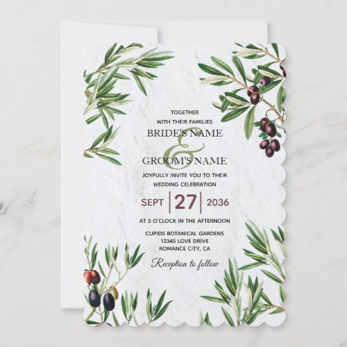 Olive Leaves Mediterranean Greek Island Wedding Invitation
