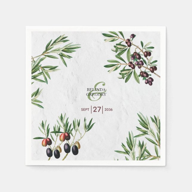 Olive Leaves Mediterranean Greek Island Wedding Napkins (Front)