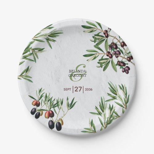 Olive Leaves Mediterranean Greek Island Wedding  Paper Plates