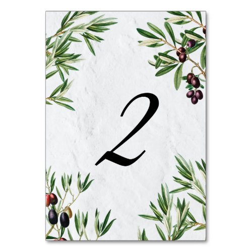 Olive Leaves Mediterranean Greek Island Wedding  Table Number