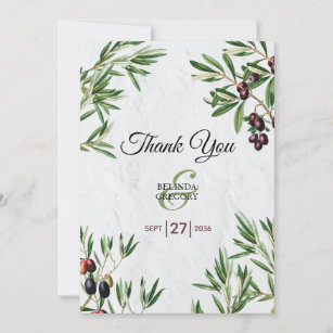 Olive Leaves Mediterranean Greek Island Wedding Thank You Card