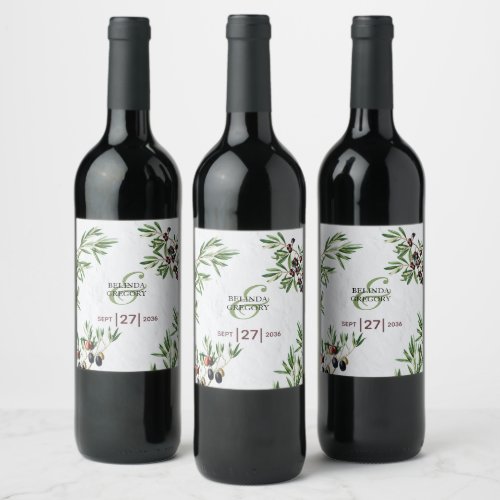 Olive Leaves Mediterranean Greek Island Wedding Wine Label