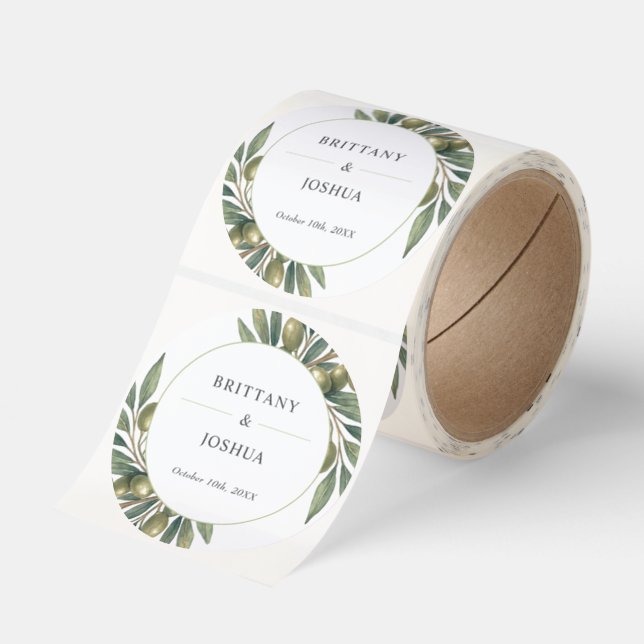 Olive Leaves Mediterranean Rustic Wedding  Classic Round Sticker (Roll)