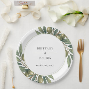 Olive Leaves Mediterranean Rustic Wedding  Paper Plates