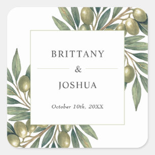Olive Leaves Mediterranean Rustic Wedding Square Sticker