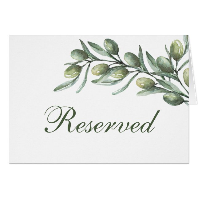 Olive leaves reserved sign. Italian garden wedding (Front Horizontal)