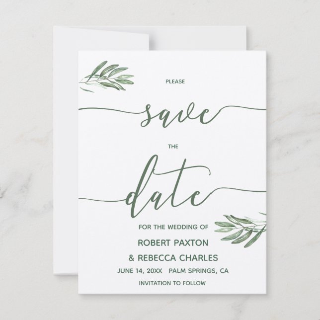 Olive Leaves Save the Date Card (Front)