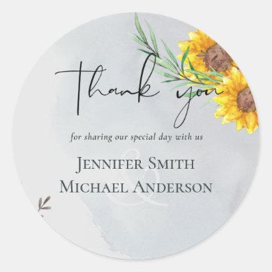 Olive Leaves Sunflowers Rustic Wedding Classic Round Sticker