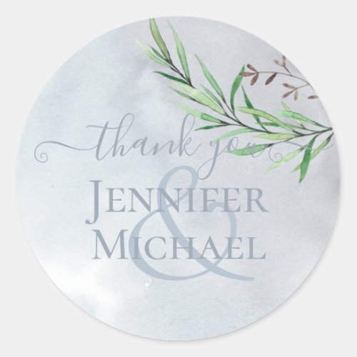 Olive Leaves Wedding Dusty Blue Lemon Classic Round Sticker