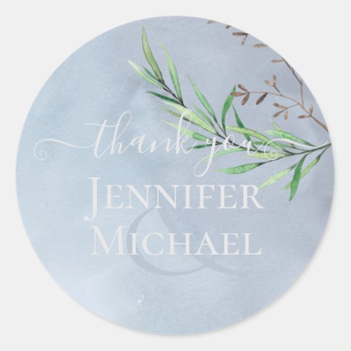 Olive Leaves Wedding Dusty Blue Lemon Classic Round Sticker