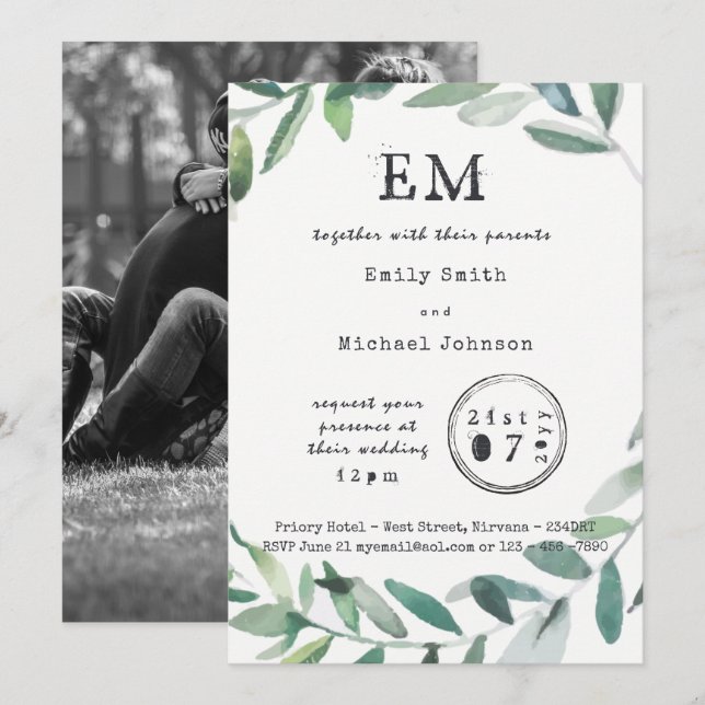 Olive Leaves Wedding/Engagement/Dinner Typeset Invitation (Front/Back)