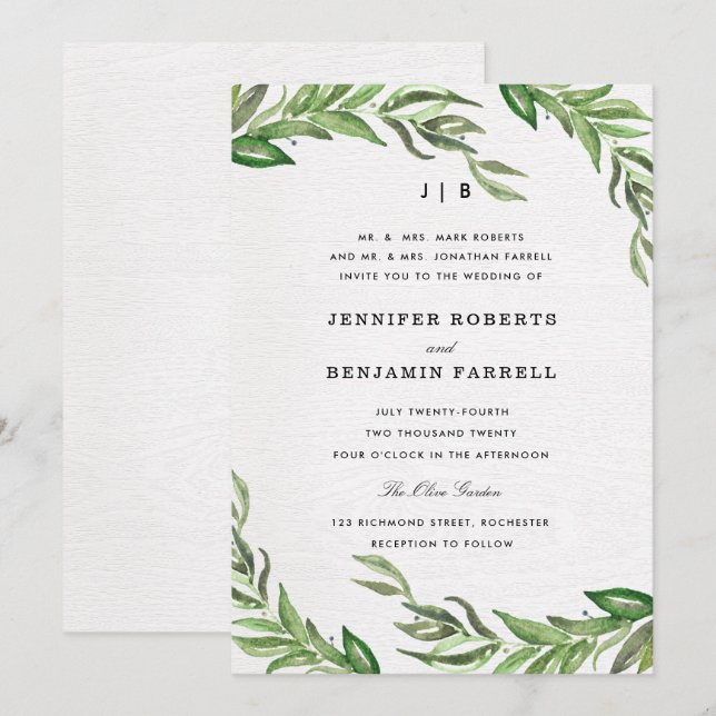 Olive Leaves Wedding Invitation (Front/Back)