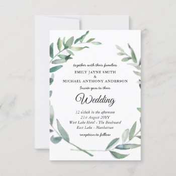Olive Leaves Wedding Invitation Greenery Modern by invitationz at Zazzle