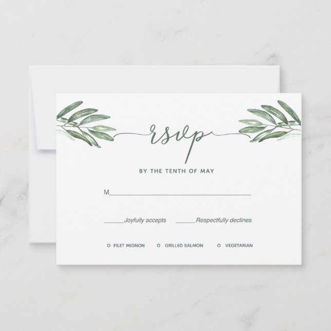 Olive Leaves Wedding RSVP card (Front)