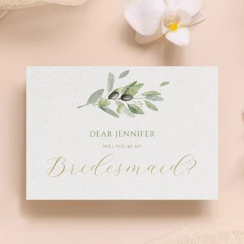 Olive Leaves  Will You Ye My Bridesmaid Invitation by artOnWear at Zazzle