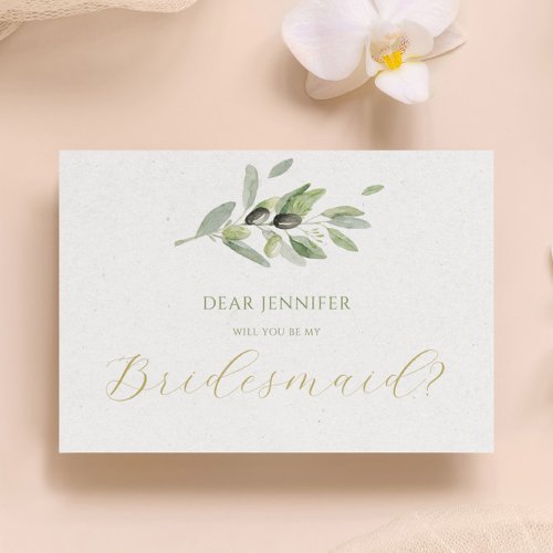 Olive Leaves  Will You Ye My Bridesmaid Invitation