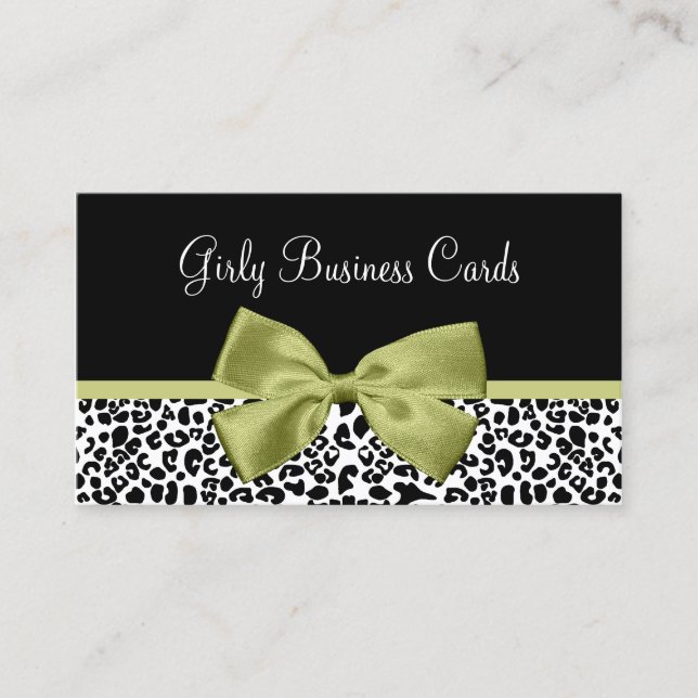 Olive Leopard Bow Boutique Business Card (Front)