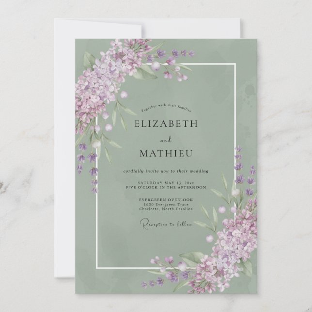Olive Lilac Sprig Eucalyptus Wedding Invitation (Front)