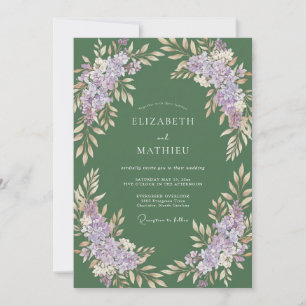 Olive Lilac Sprig Grey Eucalyptus Wedding Invitation