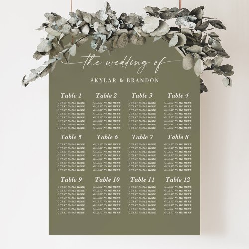 Olive Lily Green Guest Seating Chart Wedding Sign