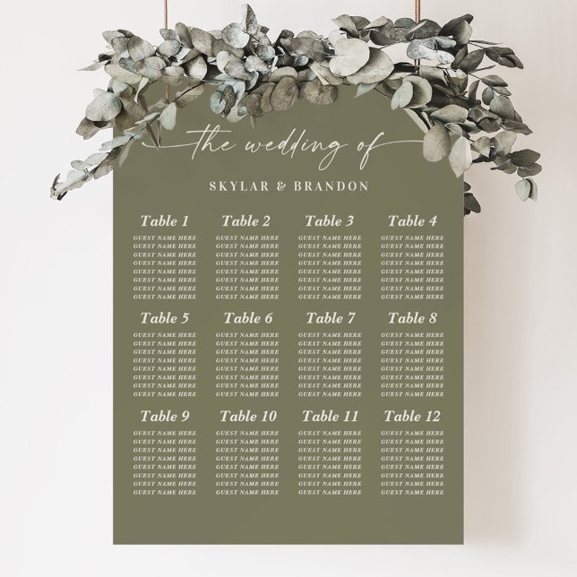 Olive Lily Green Guest Seating Chart Wedding Sign (Creator Uploaded)