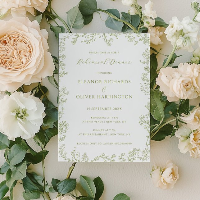 Olive Line Art Floral Border Rehearsal Dinner Invitation (Creator Uploaded)