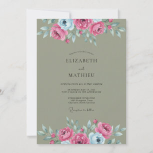 Olive Magenta Cyan Petal Wedding Invitation