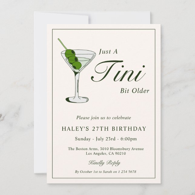 Olive Martini Cocktail Funny 27th Birthday Party Invitation (Front)