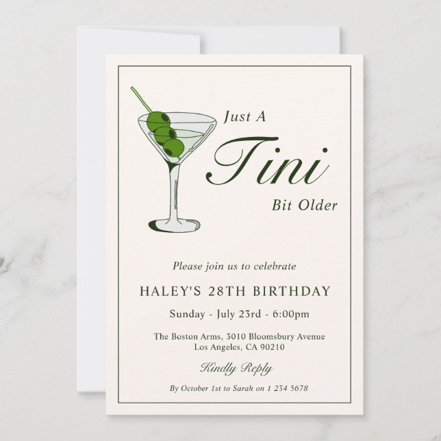 Olive Martini Cocktail Funny 28th Birthday Party Invitation (Front)