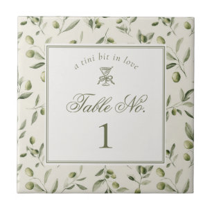 Olive Martini Green Pattern Wedding Table Number Ceramic Tile