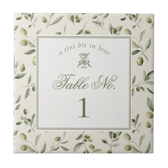 Olive Martini Green Pattern Wedding Table Number Ceramic Tile (Front)
