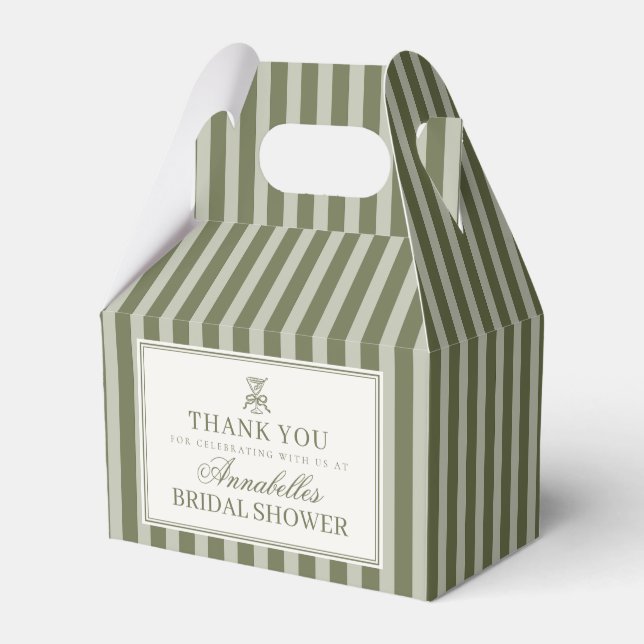 Olive Martini Green Striped Bridal Shower Favor Boxes (Front Side)
