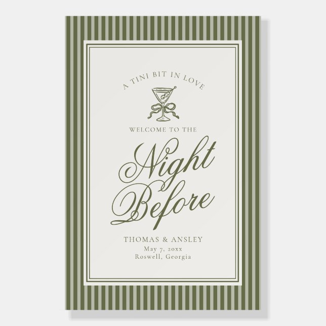 Olive Martini Night Before Green Rehearsal Welcome Foam Board (Front)