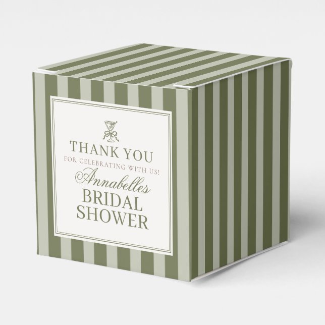 Olive Martini Old Money Striped Bridal Shower Favor Boxes (Front Side)