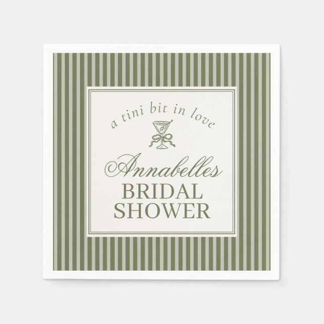 Olive Martini Old Money Striped Bridal Shower Napkins (Front)