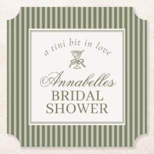 Olive Martini Old Money Striped Bridal Shower Paper Coaster