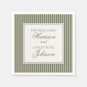 Olive Martini Old Money Striped Wedding Napkins