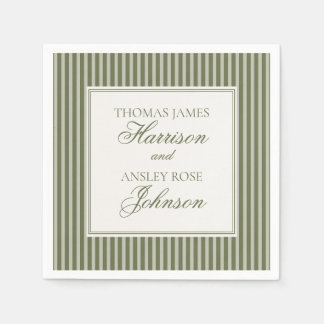 Olive Martini Old Money Striped Wedding Napkins
