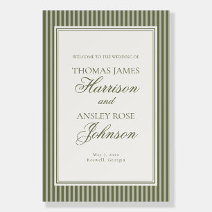 Olive Martini Old Money Striped Wedding Welcome Foam Board