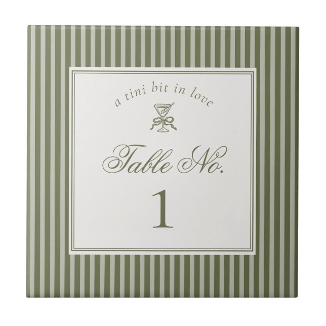 Olive Martini Old Money Wedding Table Number Ceramic Tile (Front)