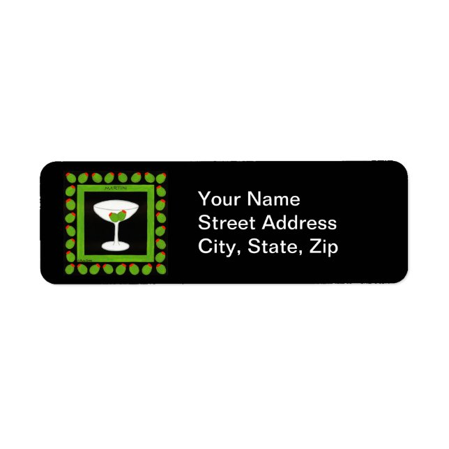 Olive Martini Retro Drink Green Black Custom Label (Front)