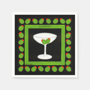 Olive Martini Retro Drink Green Black Custom Napkins